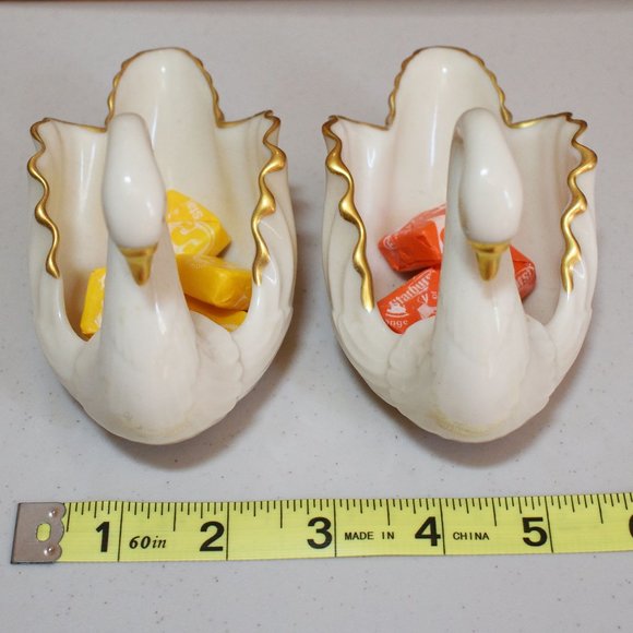 Vintage Set of (2) Lenox Gold Trim Swans Porcelain Trinket Candy Dish Figurine - Picture 11 of 12